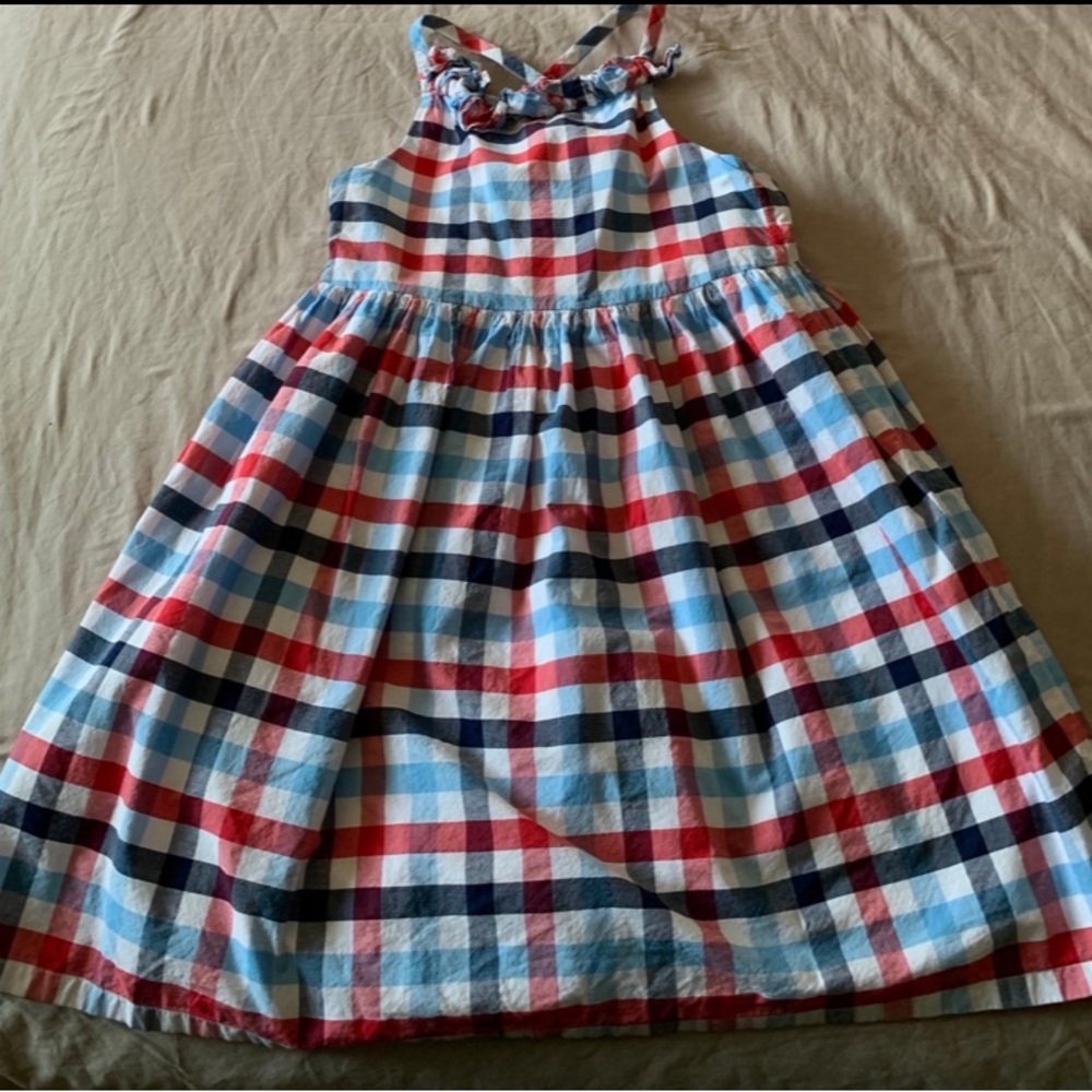Tommy Bahama Plaid Cotton Sleeveless Bow Scoop Neck Midi Dress Red Blue White 8
